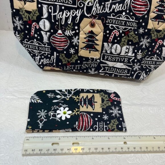 Handmade Winter Fabric Button Closure Cotton Tote Handbag w/Eyeglass Case NEW - Picture 10 of 10